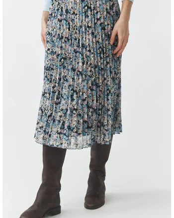 Fusta midi cu model floral, Negru/Albastru prafuit/Galben pal