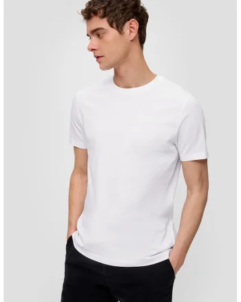 Tricou de bumbac cu decolteu la baza gatului, Alb