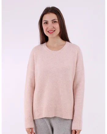 Pulover lejer cu decolteu rotund, Roz pal