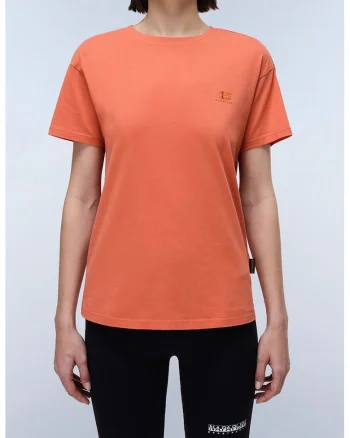 Tricou de bumbac cu decolteu la baza gatului Nina, Portocaliu