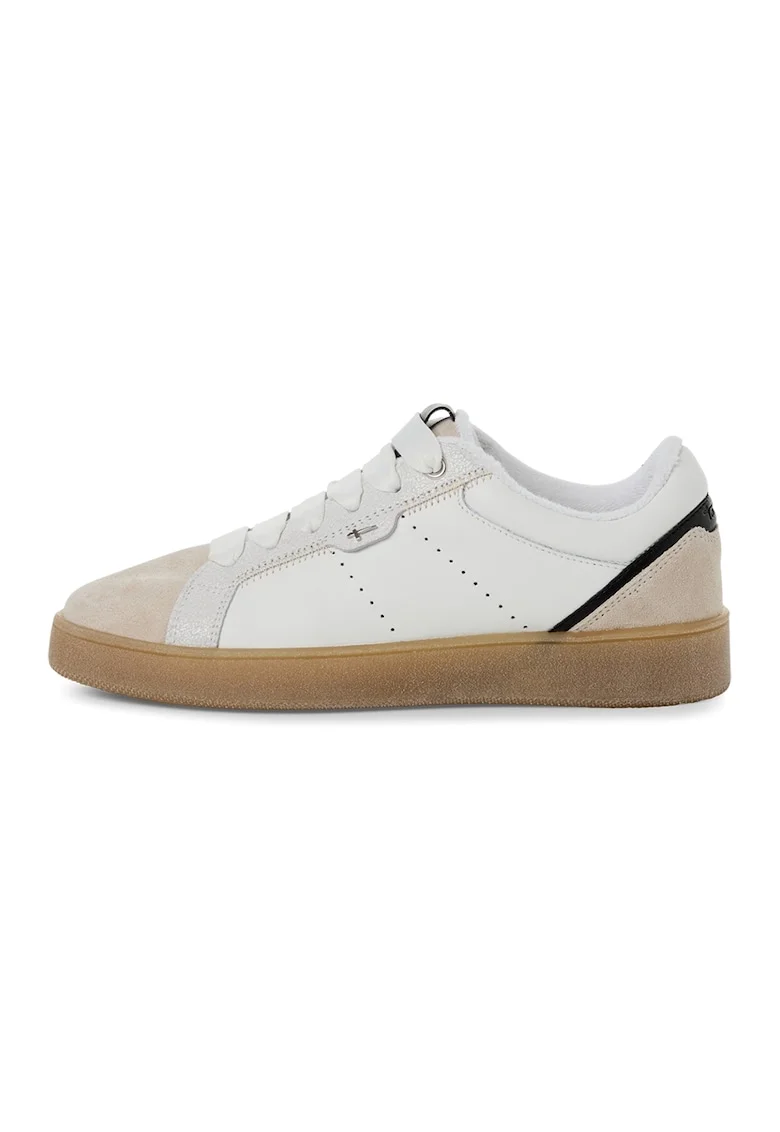 Pantofi sport low-cut cu garnituri de piele, Bej/Alb murdar