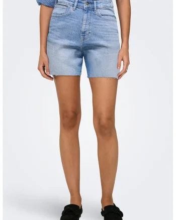 Bermude din denim cu talie inalta, Albastru deschis