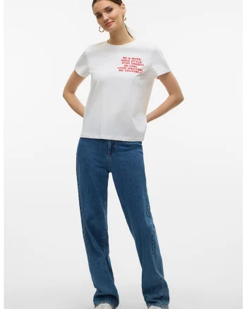 Tricou de bumbac organic cu imprimeu pe piept, Rosu/Alb