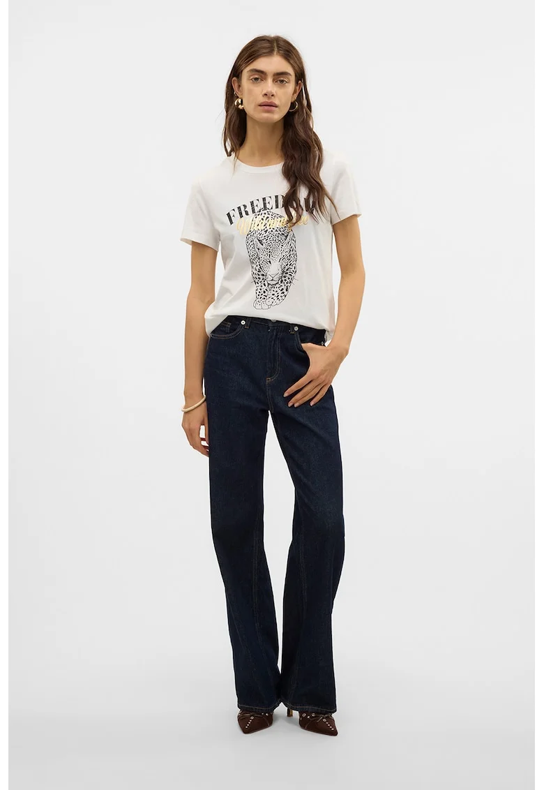 Tricou de bumbac organic cu imprimeu, Alb/Gri inchis