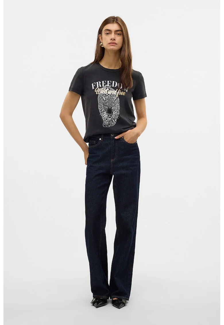 Tricou de bumbac organic cu imprimeu, Negru/Gri deschis