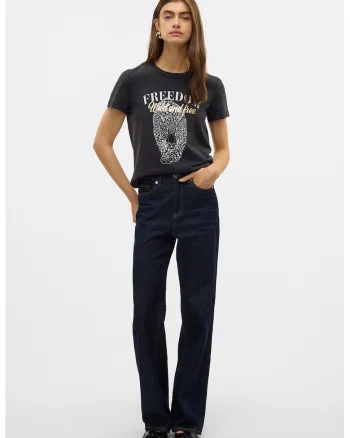 Tricou de bumbac organic cu imprimeu, Negru/Gri deschis