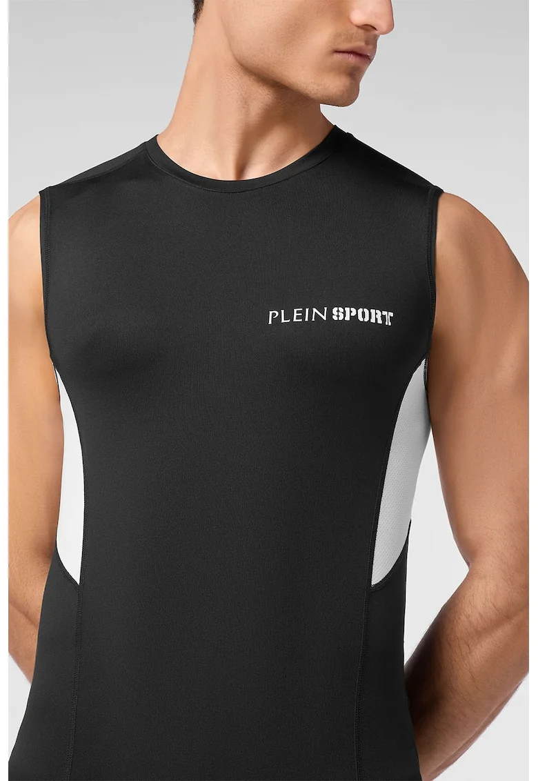 Tricou fara maneci slim fit, Alb/Negru