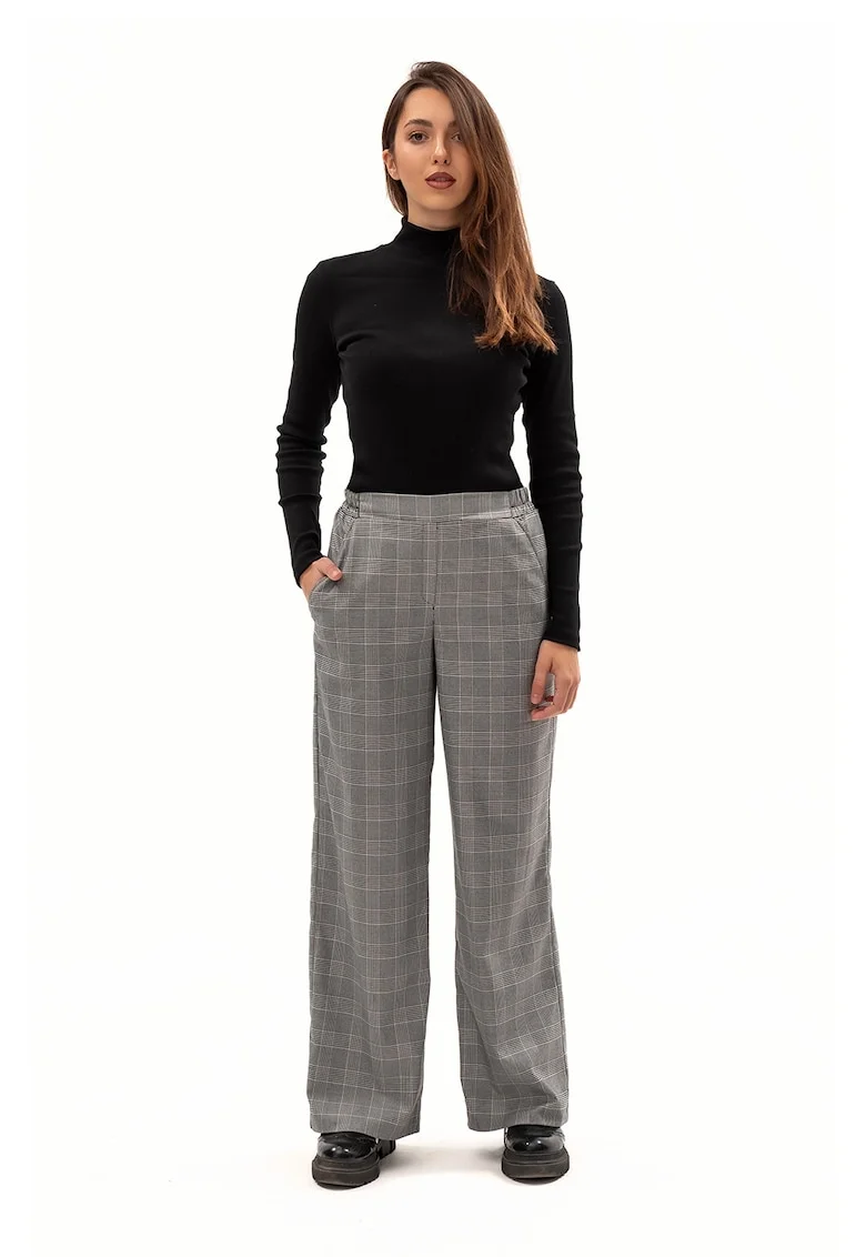Pantaloni ampli in carouri cu banda elastica pe spate, Gri