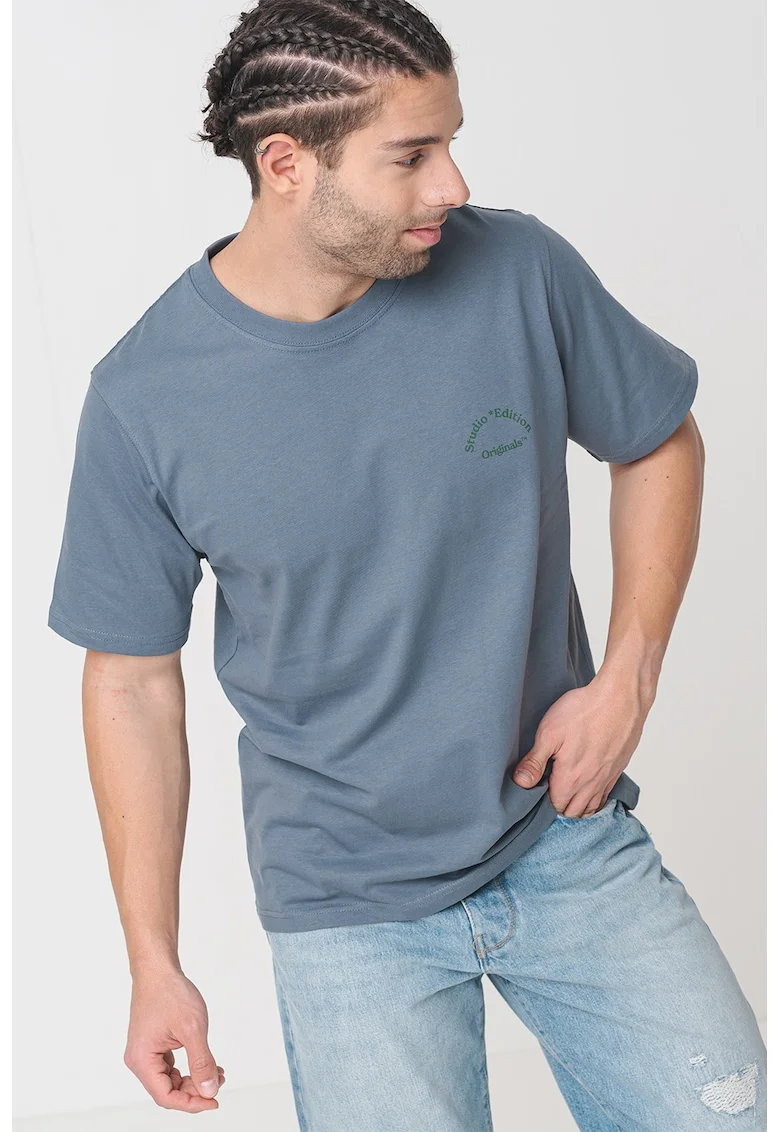 Tricou de bumbac cu imprimeu pe partea din spate, Gri carbune/Roz