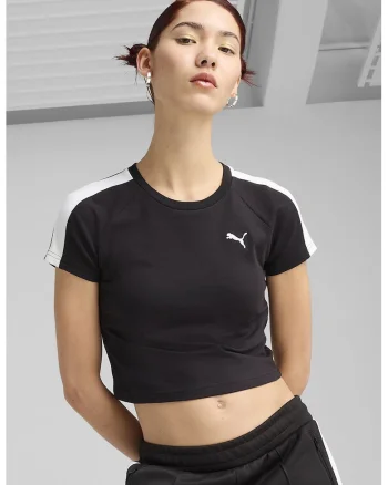 Tricou crop din bumbac cu logo, Negru/Alb murdar