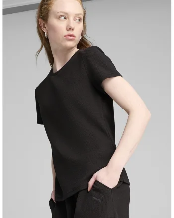 Tricou din amestec de bumbac cu decolteu la baza gatului, Negru