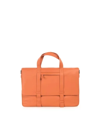 Geanta messenger unisex din piele cu bareta detasabila, Portocaliu