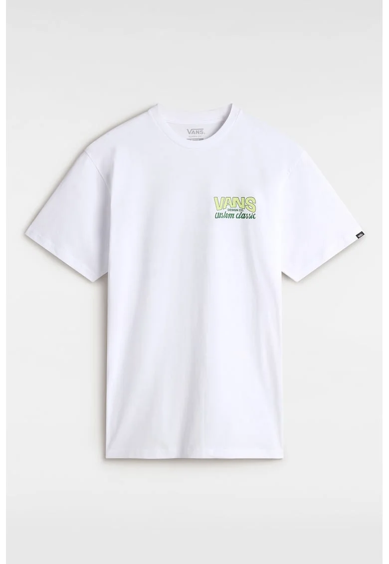 Tricou cu decolteu la baza gatului si imprimeu, Alb/Verde pal