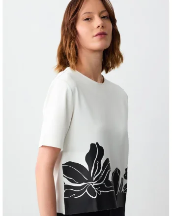 Tricou cu model floral, Alb/Negru