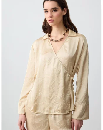 Camasa de satin cu model petrecut, Crem