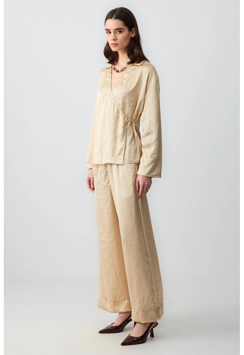 Pantaloni de satin cu buzunare laterale, Portocaliu deschis