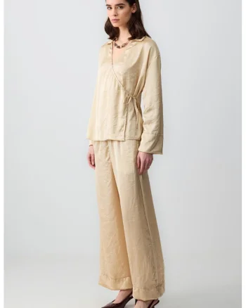 Pantaloni de satin cu buzunare laterale, Portocaliu deschis