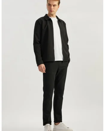 Pantaloni uni cu snur in talie, Negru