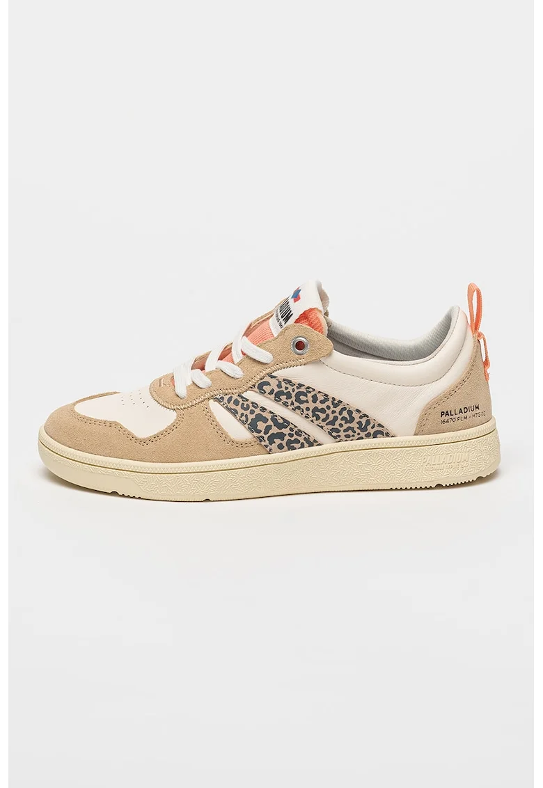 Pantofi sport cu garnituri de piele intoarsa, Bej/Portocaliu mandarina/Alb murdar