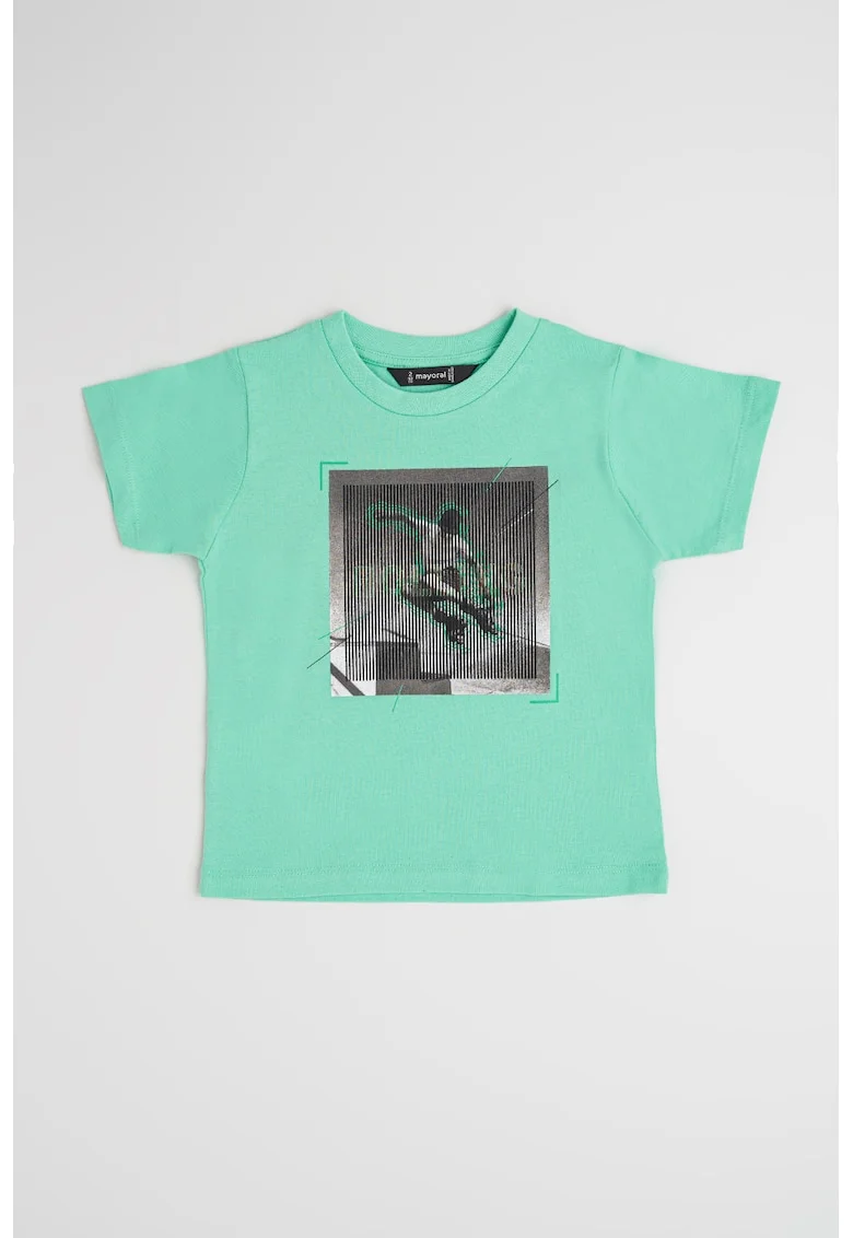 Tricou de bumbac cu imprimeu foto, Alb/Verde deschis/Gri antracit