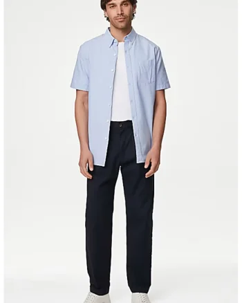 Camasa din amestec de bumbac cu guler Oxford, Albastru pastel