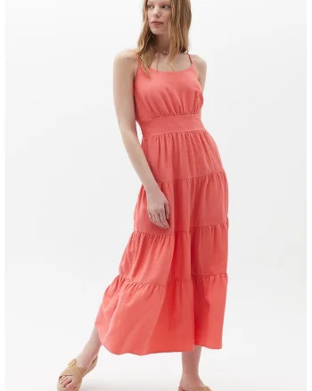 Rochie midi stratificata cu croiala in A, Coral