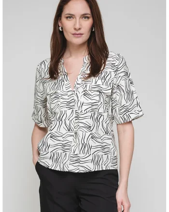 Bluza-tunica cu maneci medii, Negru/Alb murdar