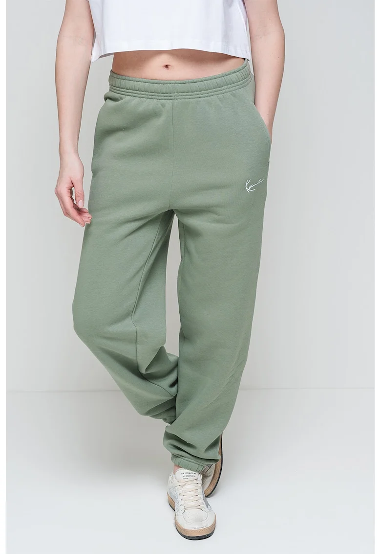 Pantaloni de trening din amestec de bumbac cu buzunare laterale, Verde aquamarin