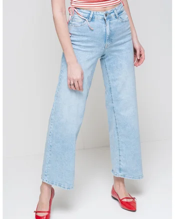 Blugi crop drepti de denim, Albastru deschis