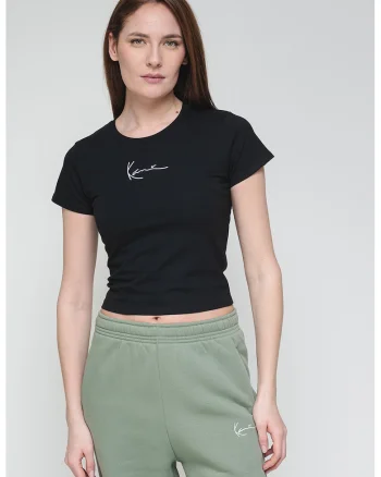 Tricou crop cu logo brodat, Negru/Alb optic