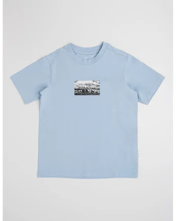 Tricou cu decolteu la baza gatului si imprimeu, Albastru pastel
