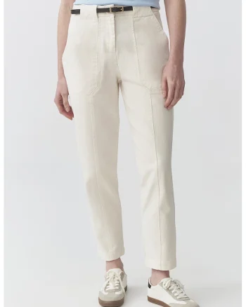 Pantaloni crop cu buzunare laterale, Alb murdar
