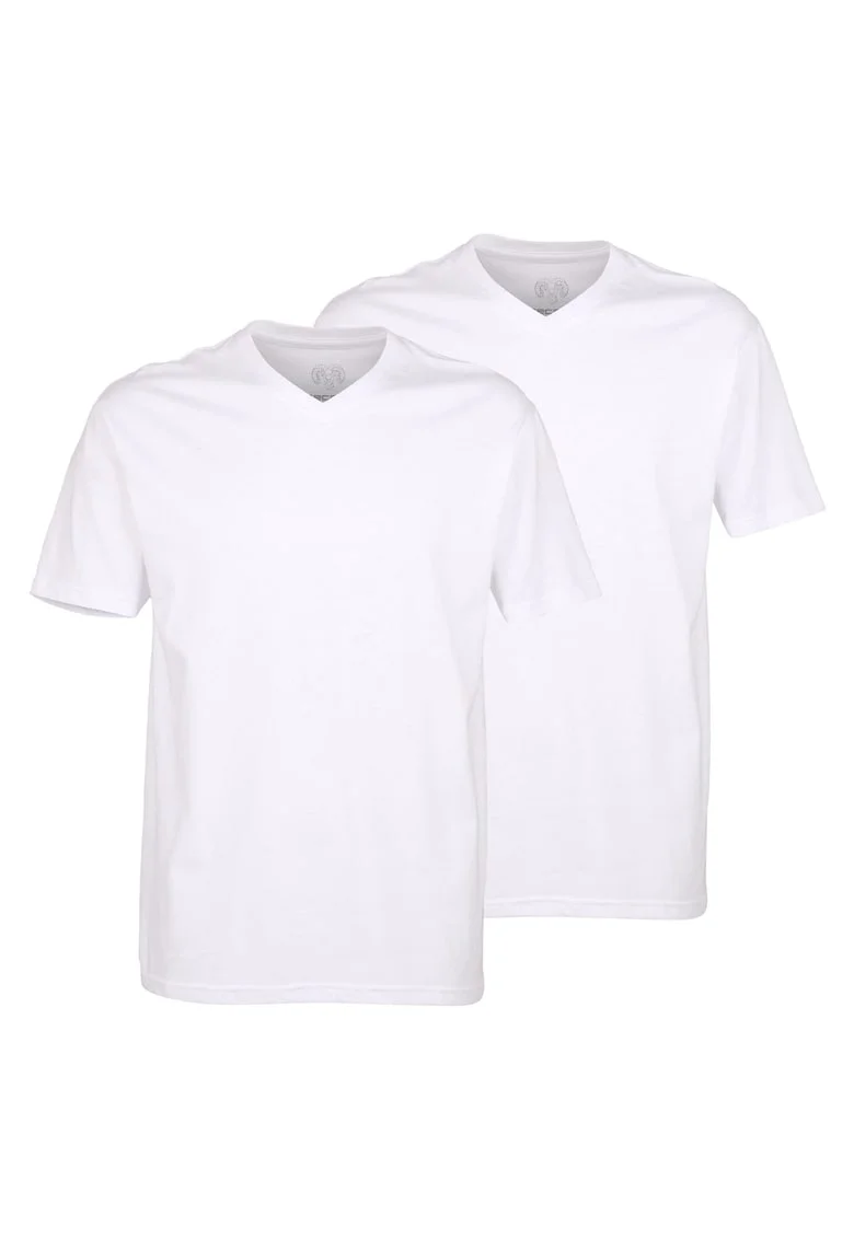 Set de tricouri cu decolteu in V si model uni - 2 piese, Alb