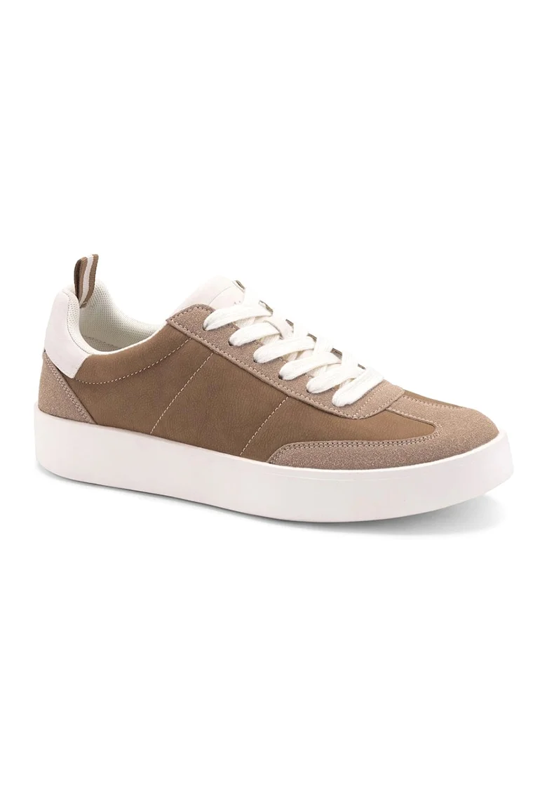 Pantofi sport din piele intoarsa sintetica cu varf rotund, Maro camel