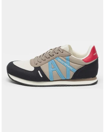 Pantofi sport cu logo si insertii de piele ecologica, Albastru ultramarin/Grej