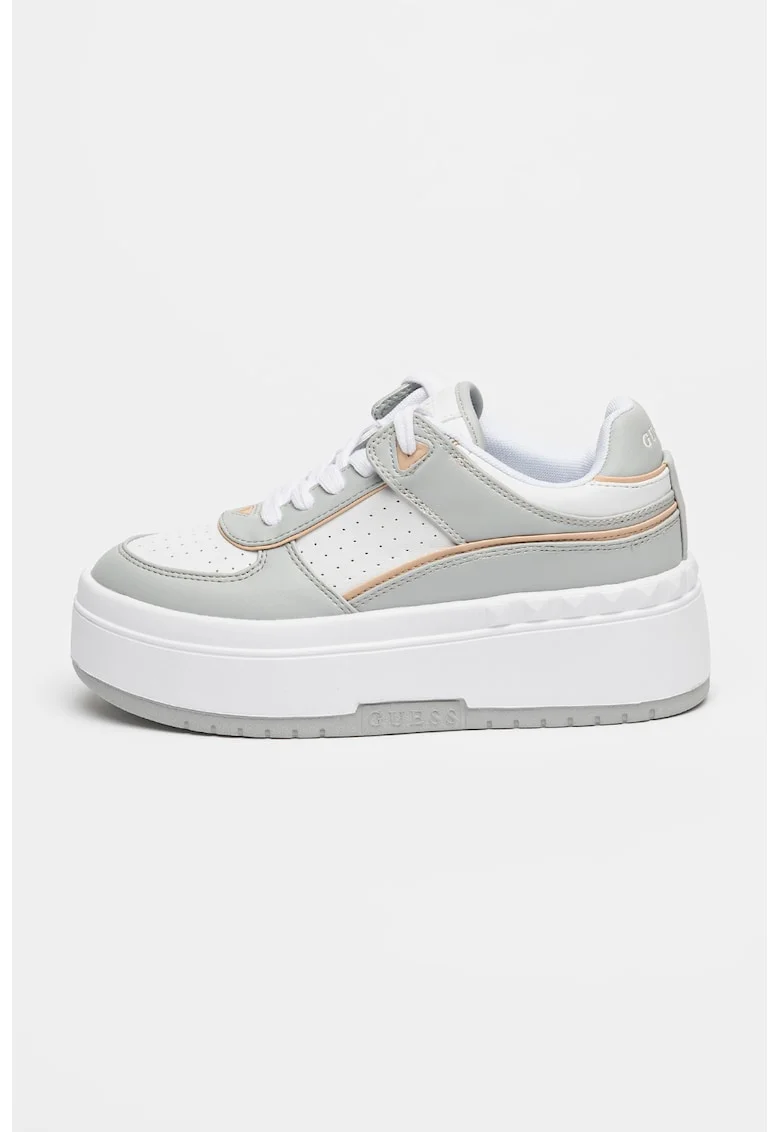 Pantofi sport flatform cu sireturi, Alb/Gri