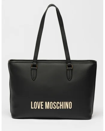 Geanta shopper din piele ecologica cu logo, Negru