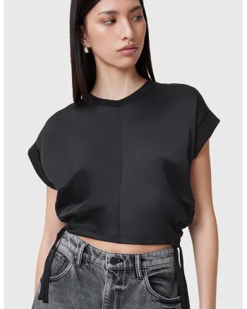 Tricou crop din bumbac Mira, Negru