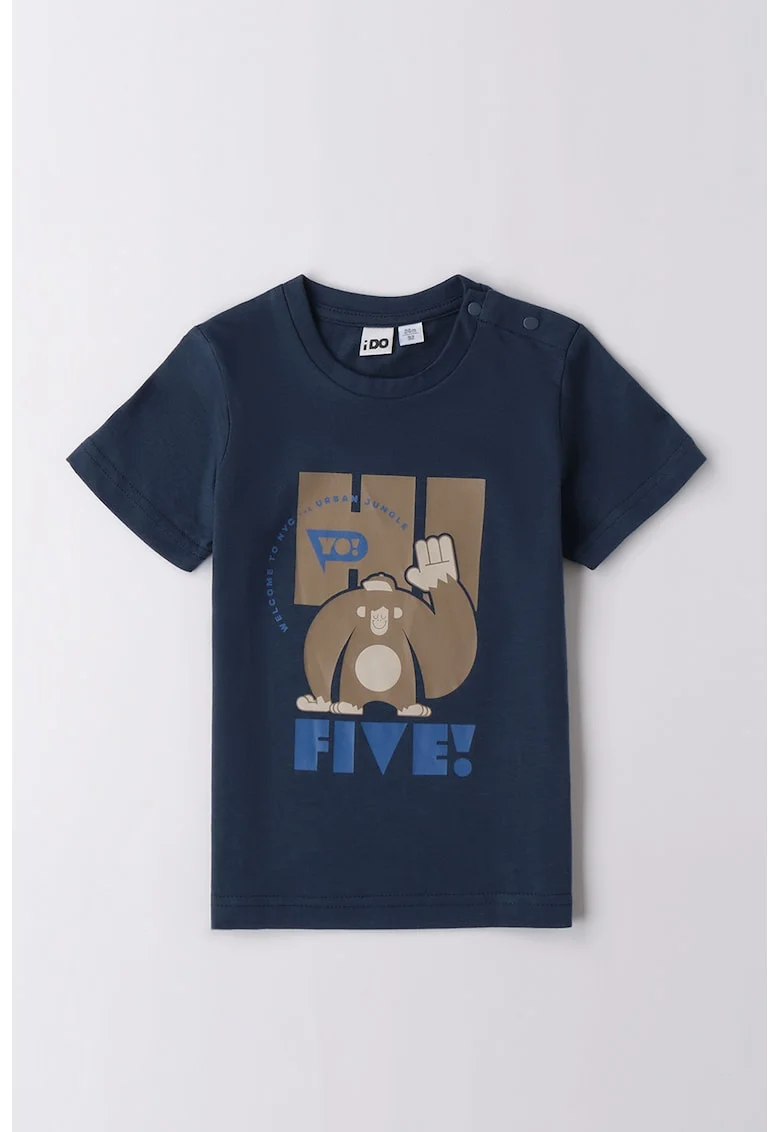 Tricou de bumbac cu imprimeu, Albastru inchis/Maro inchis