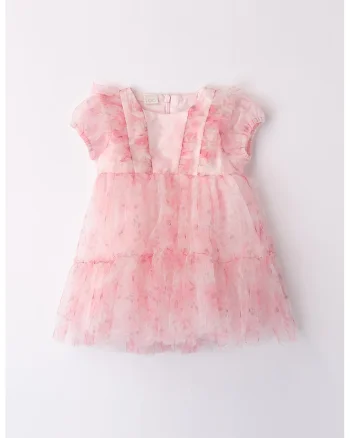 Rochie din tul cu model floral, Roz pastel