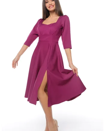 Rochie midi cu slit lateral, Roz inchis