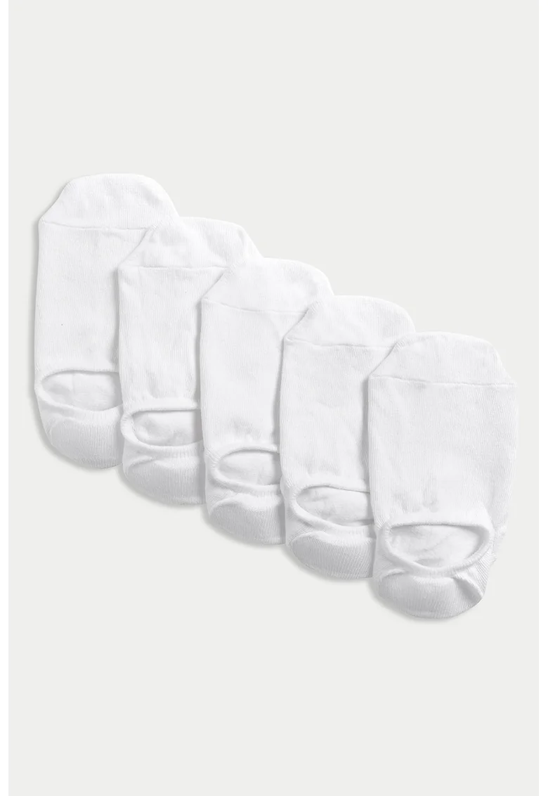 Set de sosete pana la glezna cu model uni - 5 perechi, Alb
