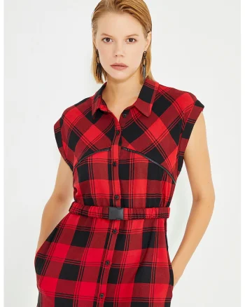 Rochie-camasa cu model in carouri, Rosu/Negru