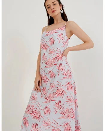 Rochie midi din satin, Roz deschis/Alb murdar