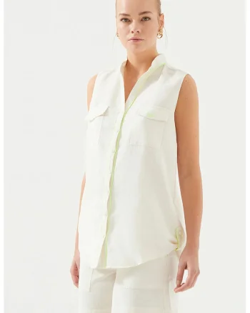 Camasa din in, fara maneci, Crem