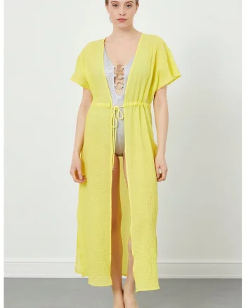 Kimono uni cu maneci scurte, Galben