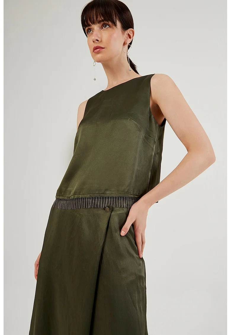 Bluza cu franjuri, fara maneci, Kaki