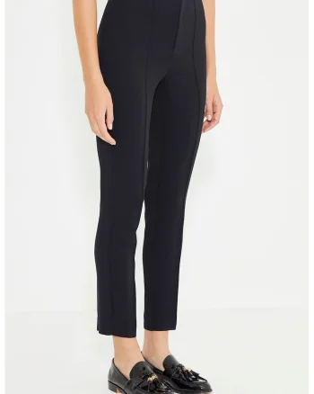 Pantaloni crop cu croiala slim-fit si cusaturi frontale, Negru