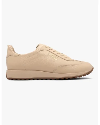 Pantofi sport din piele cu logo discret, Bej