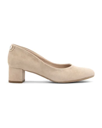 Pantofi de piele intoarsa cu toc masiv Sybilla, Bej